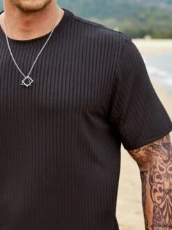 Manfinity Homme Men Solid Ribbed Knit Tee -Man Plus Fashion 1681543008da36011e26e47ced03c6aff367be6dd8 thumbnail 405x552