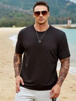 Manfinity Homme Men Solid Ribbed Knit Tee -Man Plus Fashion 16815430136f2c7ac0d57cf96547b221cd1dac84ef thumbnail 405x552