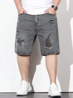 Manfinity LEGND Men Cotton Ripped Frayed Bermuda Shorts -Man Plus Fashion 1681895871631c4f05baf0a3506fc444570b4f12ac thumbnail 405x552
