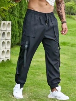 Manfinity LEGND Men Buckle Ribbon Detail Flap Pocket Drawstring Waist Cargo Pants -Man Plus Fashion 1682332055851fc35c82c87777d2fd358a78bb2d92 thumbnail 405x552