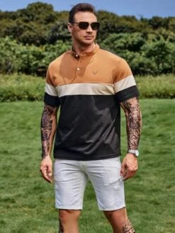 Manfinity Homme Men Antler Print Colorblock Polo Shirt -Man Plus Fashion 1682390331db4928f4d7a85a2af7120e21e41a0404 thumbnail 405x552