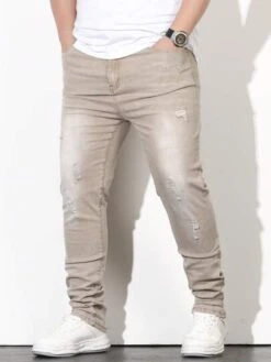 Manfinity Homme Men Cotton Ripped Frayed Bleach Wash Skinny Jeans -Man Plus Fashion 16824199276c73b27db3a07b6682ff32f0ccc8a015 thumbnail 405x552