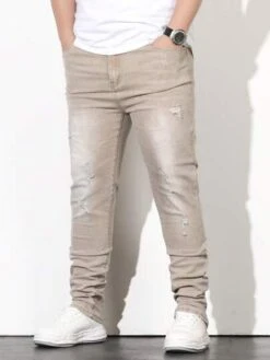 Manfinity Homme Men Cotton Ripped Frayed Bleach Wash Skinny Jeans -Man Plus Fashion 1682419935bcc9c2859b5dfa3cb5593f09513f3199 thumbnail 405x552