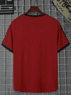 Manfinity Homme Men Slogan Graphic Contrast Trim Tee