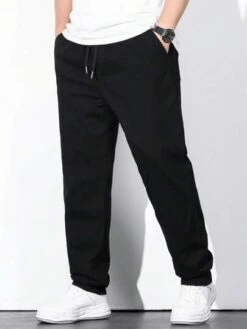 Manfinity Homme Men Cotton Solid Drawstring Waist Straight Leg Jeans -Man Plus Fashion 1683263528b78f24ea6c60376308a07638d6fa6a78 thumbnail 405x552