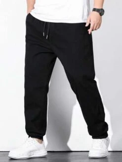 Manfinity Homme Men Cotton Solid Drawstring Waist Straight Leg Jeans -Man Plus Fashion 1683263530d8d6f274a2b653937edeab004fc9e310 thumbnail 405x552