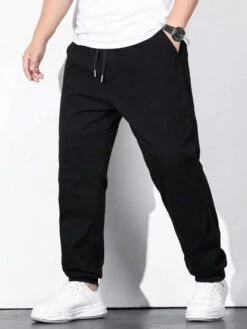 Manfinity Homme Men Cotton Solid Drawstring Waist Straight Leg Jeans -Man Plus Fashion 168326353275ad17dbfa61a614804e38c3e84c7a25 thumbnail 405x552