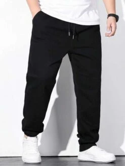 Manfinity Homme Men Cotton Solid Drawstring Waist Straight Leg Jeans -Man Plus Fashion 16832635346c4452aca7901ca7a07994b7b88be684 thumbnail 405x552