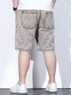 Manfinity Homme Men Cotton Drawstring Waist Denim Shorts