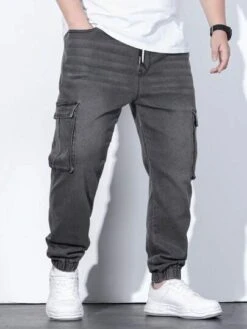 Men Plus Cotton Flap Pocket Side Drawstring Waist Cargo Jeans -Man Plus Fashion 1683263766a4ead2ec5b353f4180c7fe5db423a707 thumbnail 405x552