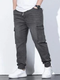 Men Plus Cotton Flap Pocket Side Drawstring Waist Cargo Jeans -Man Plus Fashion 16832637700fdf7dd755a4f0ace531a4e5139cd18a thumbnail 405x552