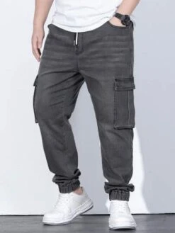 Men Plus Cotton Flap Pocket Side Drawstring Waist Cargo Jeans -Man Plus Fashion 1683263772958781a78ce3e00d9976ca8869358109 thumbnail 405x552