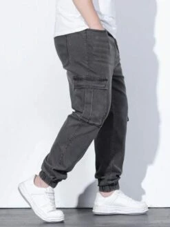 Men Plus Cotton Flap Pocket Side Drawstring Waist Cargo Jeans -Man Plus Fashion 1683263775f18ba44a07e18949f655adf54ae8b32c thumbnail 405x552