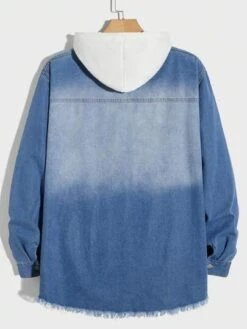 Manfinity Hypemode Men Cotton Ripped Raw Hem Denim Shirt Without Hoodie