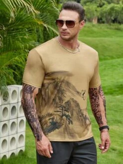 Manfinity Homme Men Mountain & Letter Graphic Tee Without Necklace -Man Plus Fashion 16834424789dfaf15209f7f83957c883d570f926de thumbnail 405x552