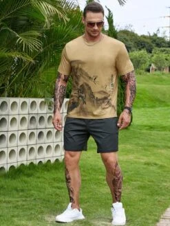 Manfinity Homme Men Mountain & Letter Graphic Tee Without Necklace -Man Plus Fashion 168344248035abde5cbf58812021811f7190c72a2f thumbnail 405x552