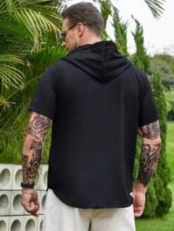 Manfinity Homme Men 1pc Drawstring Hooded Button Front Shirt