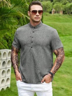 Manfinity Homme Men Half Button Mock Neck Shirt -Man Plus Fashion 1683443488098df14be43f573b7b21ac544e1a0c63 thumbnail 405x552