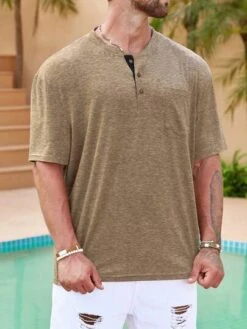 Manfinity Homme Men Solid Button Front Tee -Man Plus Fashion 1683443513eb810f522f8d27704e6957665d249357 thumbnail 405x552