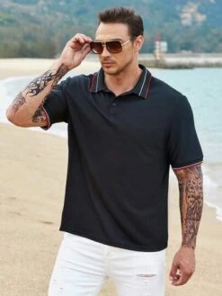 Manfinity Homme Men Striped Trim Polo Shirt -Man Plus Fashion 16834463675575a862f20d55a270c107524200e1a9 thumbnail 405x552