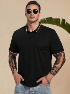 Manfinity Homme Men Striped Trim Polo Shirt -Man Plus Fashion 16834463734ce03a094ba88b91eca92b49ec7866bb thumbnail 405x552