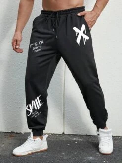 Manfinity LEGND Men Slogan Graphic Drawstring Waist Sweatpants -Man Plus Fashion 168360084226b0041d6f05348f721ba8c77a36379d thumbnail 405x552
