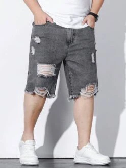 Men Plus Cotton Ripped Frayed Raw Trim Denim Shorts -Man Plus Fashion 16836815166967703a694b245620653058fc95ee6a thumbnail 405x552