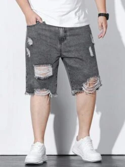 Men Plus Cotton Ripped Frayed Raw Trim Denim Shorts -Man Plus Fashion 1683681519f535133155f384204a3ee6a68b94070c thumbnail 405x552