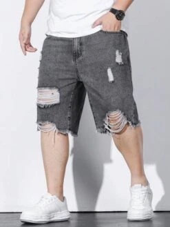 Men Plus Cotton Ripped Frayed Raw Trim Denim Shorts -Man Plus Fashion 16836815227b10c8c339d1b7587c9fd673703a5c1d thumbnail 405x552