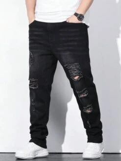 Manfinity LEGND Men Cotton Ripped Frayed Cat Scratch Straight Leg Jeans -Man Plus Fashion 1683681618fb562dd30744ffce5f391e8d1159dcd1 thumbnail 405x552