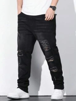 Manfinity LEGND Men Cotton Ripped Frayed Cat Scratch Straight Leg Jeans -Man Plus Fashion 16836816274529ba47134122c396d01072cf833df1 thumbnail 405x552