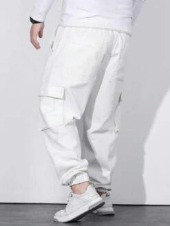 Manfinity Homme Men Cotton Flap Pocket Side Drawstring Waist Cargo Pants