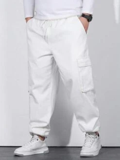 Manfinity Homme Men Cotton Flap Pocket Side Drawstring Waist Cargo Pants -Man Plus Fashion 168376843154555dcbb8e5ad536b1db7ce6e03e593 thumbnail 405x552
