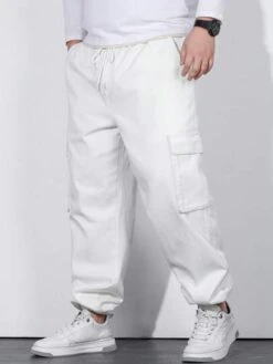 Manfinity Homme Men Cotton Flap Pocket Side Drawstring Waist Cargo Pants -Man Plus Fashion 1683768434d4f70d22e5c282f78e93bc77d91f3471 thumbnail 405x552