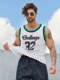 Manfinity Sporsity Men Striped & Letter Graphic Contrast Trim Basketball Jersey -Man Plus Fashion 16837955906a3b8f03d0f23e5a537621e17ffb69f8 thumbnail 405x552