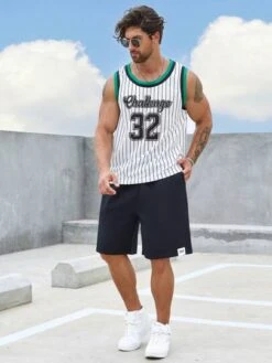 Manfinity Sporsity Men Striped & Letter Graphic Contrast Trim Basketball Jersey -Man Plus Fashion 1683795593eebf8bea27704017848e55c87929885f thumbnail 405x552