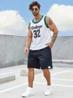 Manfinity Sporsity Men Striped & Letter Graphic Contrast Trim Basketball Jersey -Man Plus Fashion 16837955958653737ee70507315cf4785443fdf84b thumbnail 405x552