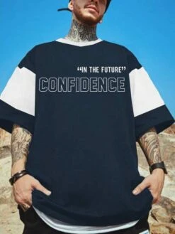 Manfinity Sporsity Men Letter Graphic Two Tone Drop Shoulder Tee