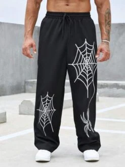Manfinity EMRG Men Spider Web Print Drawstring Waist Straight Leg Pants -Man Plus Fashion 168379563330624a37024e462e2d0bbfebf820e3f5 thumbnail 405x552