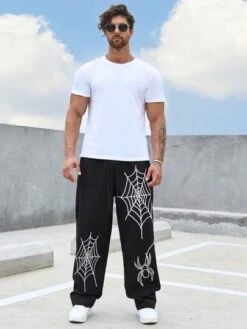 Manfinity EMRG Men Spider Web Print Drawstring Waist Straight Leg Pants -Man Plus Fashion 168379563638b3d0c8e920cd6d4ae40753d8ce494f thumbnail 405x552