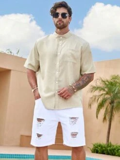 Manfinity Homme Men Solid Pocket Patched Shirt -Man Plus Fashion 16838672563433c7f4b3adf0625dc6dded14c087eb thumbnail 405x552