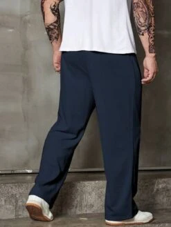 Manfinity Homme Men Letter Patched Detail Drawstring Waist Straight Leg Pants