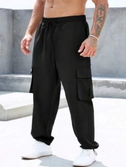 Manfinity Homme Men Flap Pocket Side Drawstring Waist Cargo Pants -Man Plus Fashion 1684205560e2def88b3e8927c3efd505ee819a1884 thumbnail 405x552