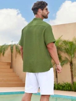 Manfinity RSRT Men Solid Half Button Pocket Patched Shirt