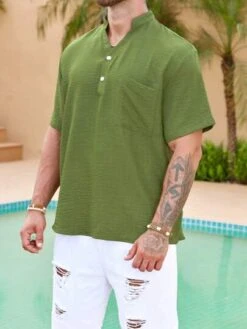 Manfinity RSRT Men Solid Half Button Pocket Patched Shirt -Man Plus Fashion 168430012273ff48652324a289ca24b3738df7dc19 thumbnail 405x552