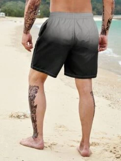 Men Ombre Drawstring Waist Swim Trunks