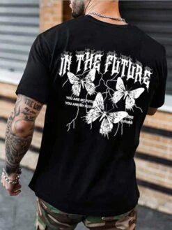 Manfinity EMRG Men Slogan & Butterfly Print Drop Shoulder Tee