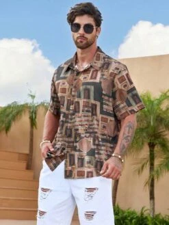 Manfinity Homme Men 1pc Geo Print Shirt -Man Plus Fashion 1684478108b0e814767b6b389556f1e7911361c2b0 thumbnail 405x552
