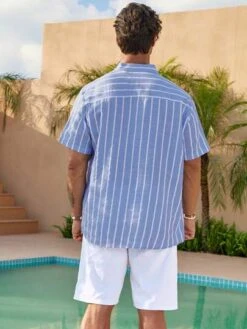 Manfinity Homme Men Striped Half Button Shirt