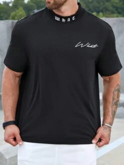Manfinity Homme Men Letter Graphic Mock Neck Tee -Man Plus Fashion 168456711336b83226c143e4de4279dc1230aaab7b thumbnail 405x552